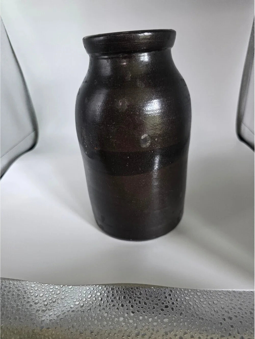 Vintage Dark Brown Black Glazed Pottery Vase Rustic Primitive Ceramic Decor